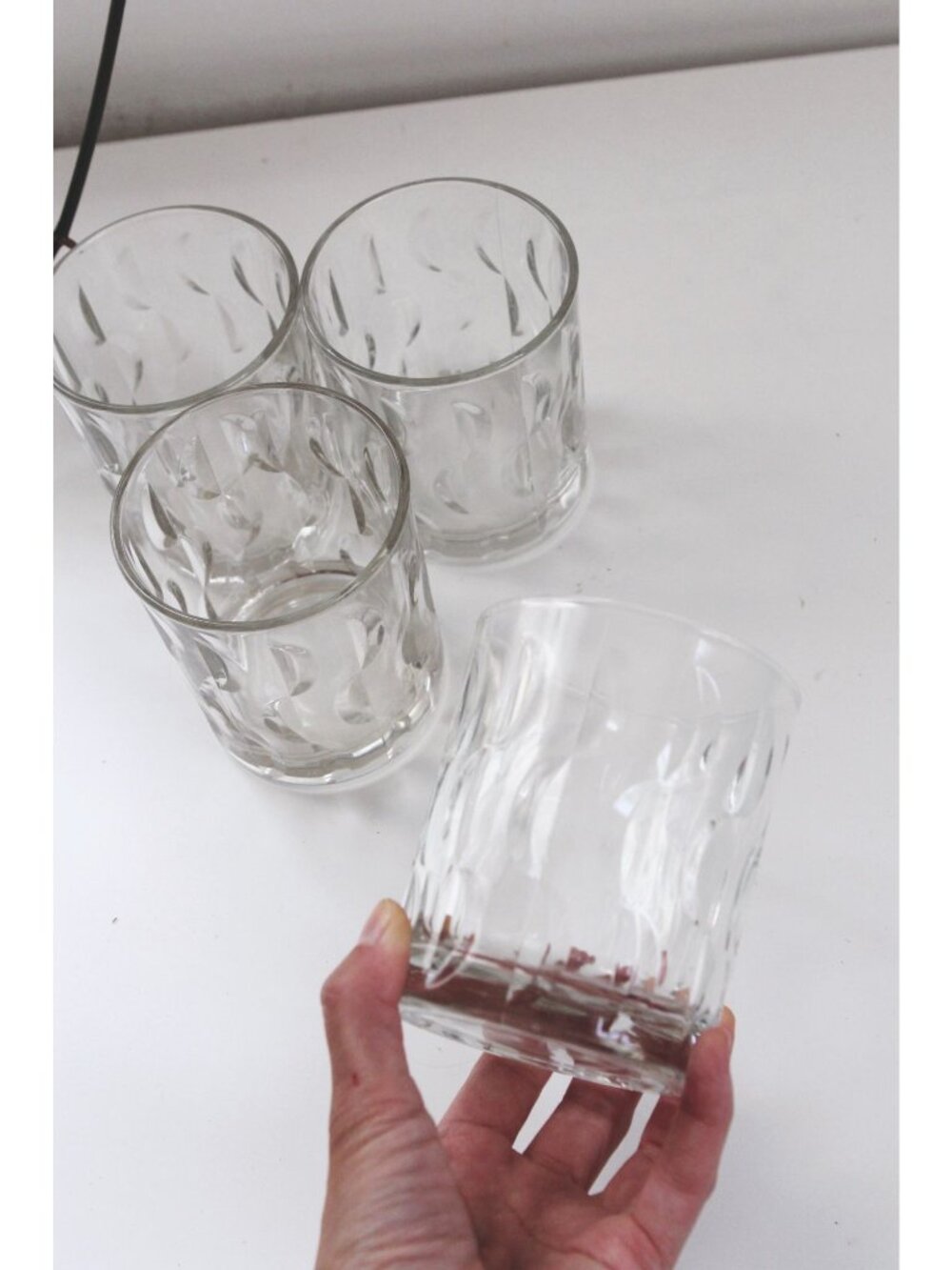 Vintage Clear Glass Tumblers Textured Wave, Crescent Moon or Half Moon Pattern, - Picture 3 of 5